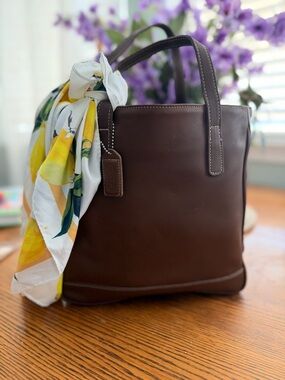 Vintage Coach Leather Tote in Cognac Brown with White Stitching